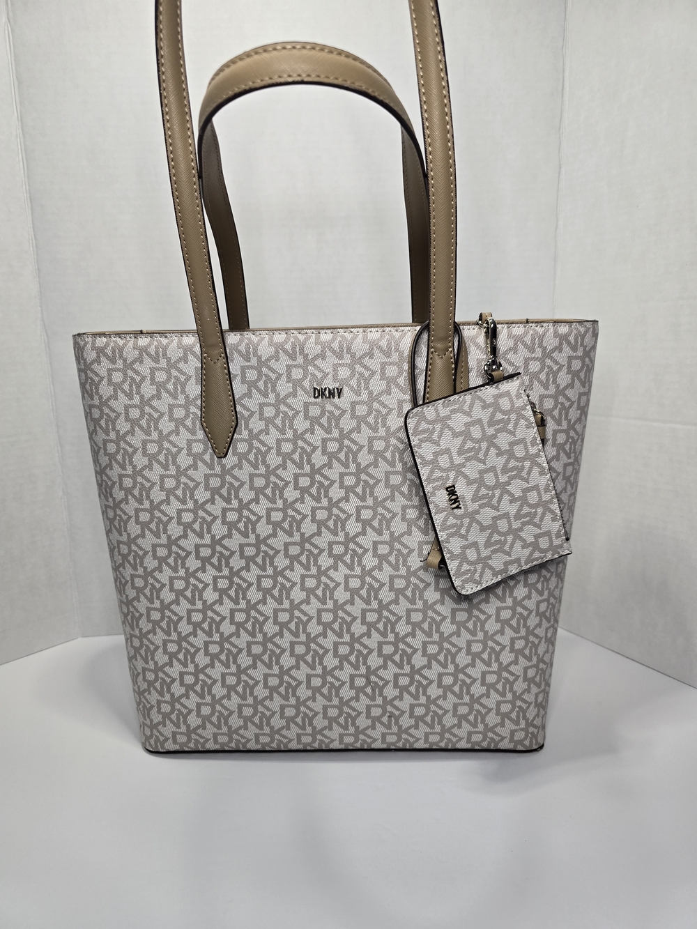 DKNY Beige Logo Tote Bag with Pouch